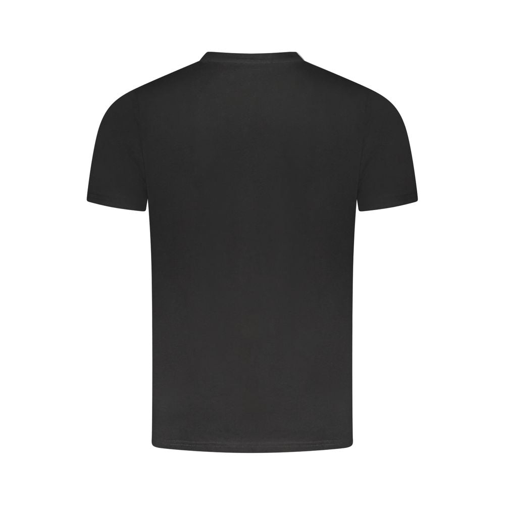 Cavalli Class Black Cotton Men T-Shirt with iconic logo and print, premium quality, back view, luxury fashion for modern style