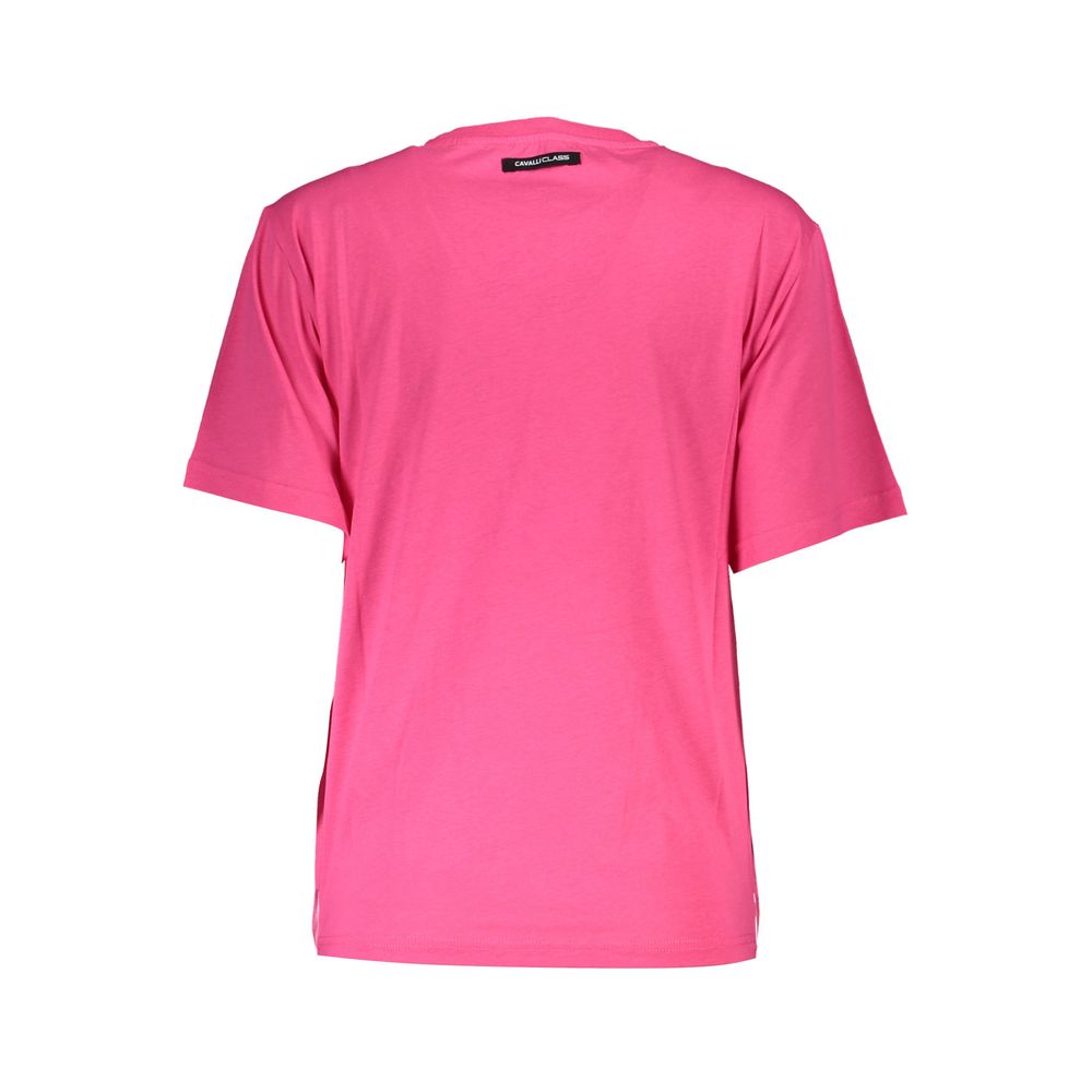 Cavalli Class Pink Cotton Women T-Shirt back view showcasing vibrant pink color and logo tag on neckline. Ideal for stylish casual wear.