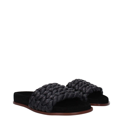 Chloé Black Leather Slippers with braided design, open toe, low flat heel, perfect for casual style, MPN CHC22S557X6001.
