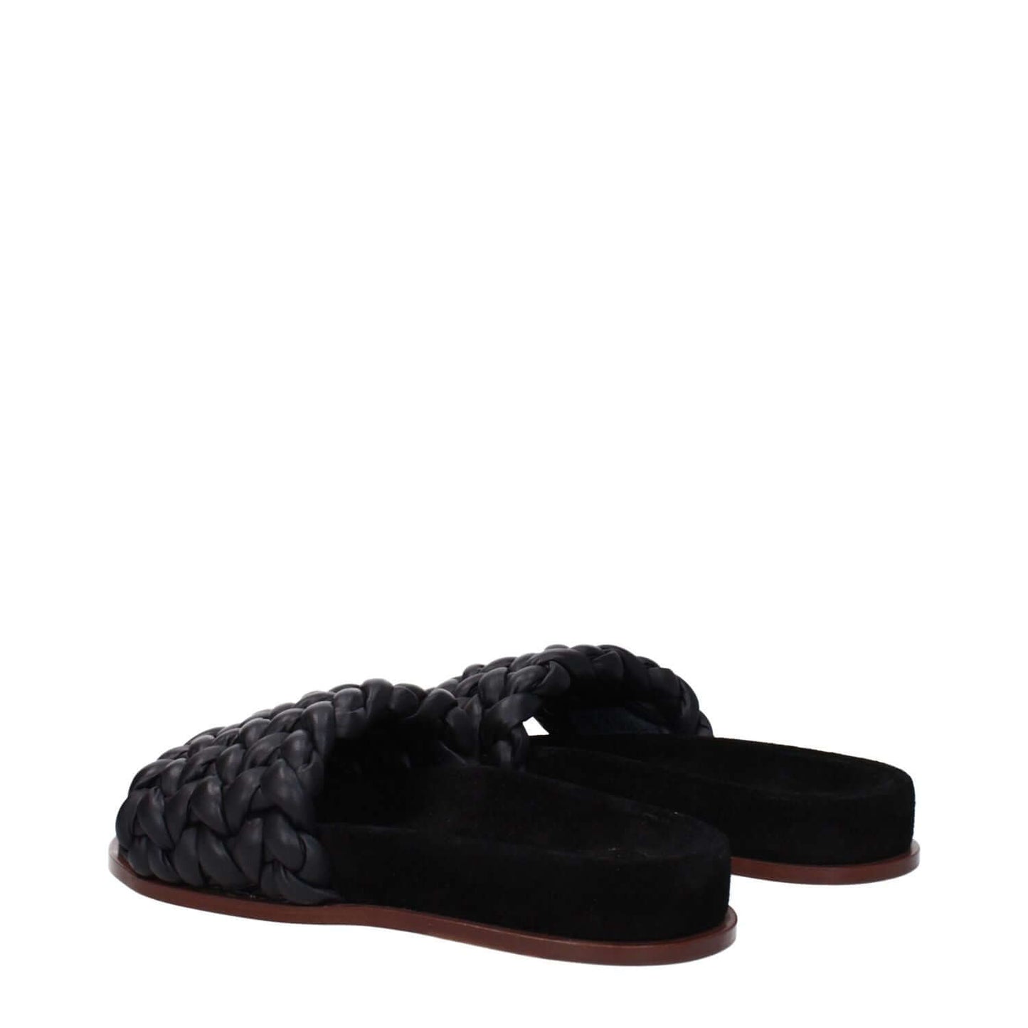 Chloé Black Leather Slippers with open toe design and low flat heel, MPN CHC22S557X6001, casual style footwear for fashion-forward individuals.