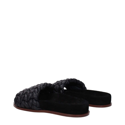 Chloé Black Leather Slippers with open toe design and low flat heel, MPN CHC22S557X6001, casual style footwear for fashion-forward individuals.