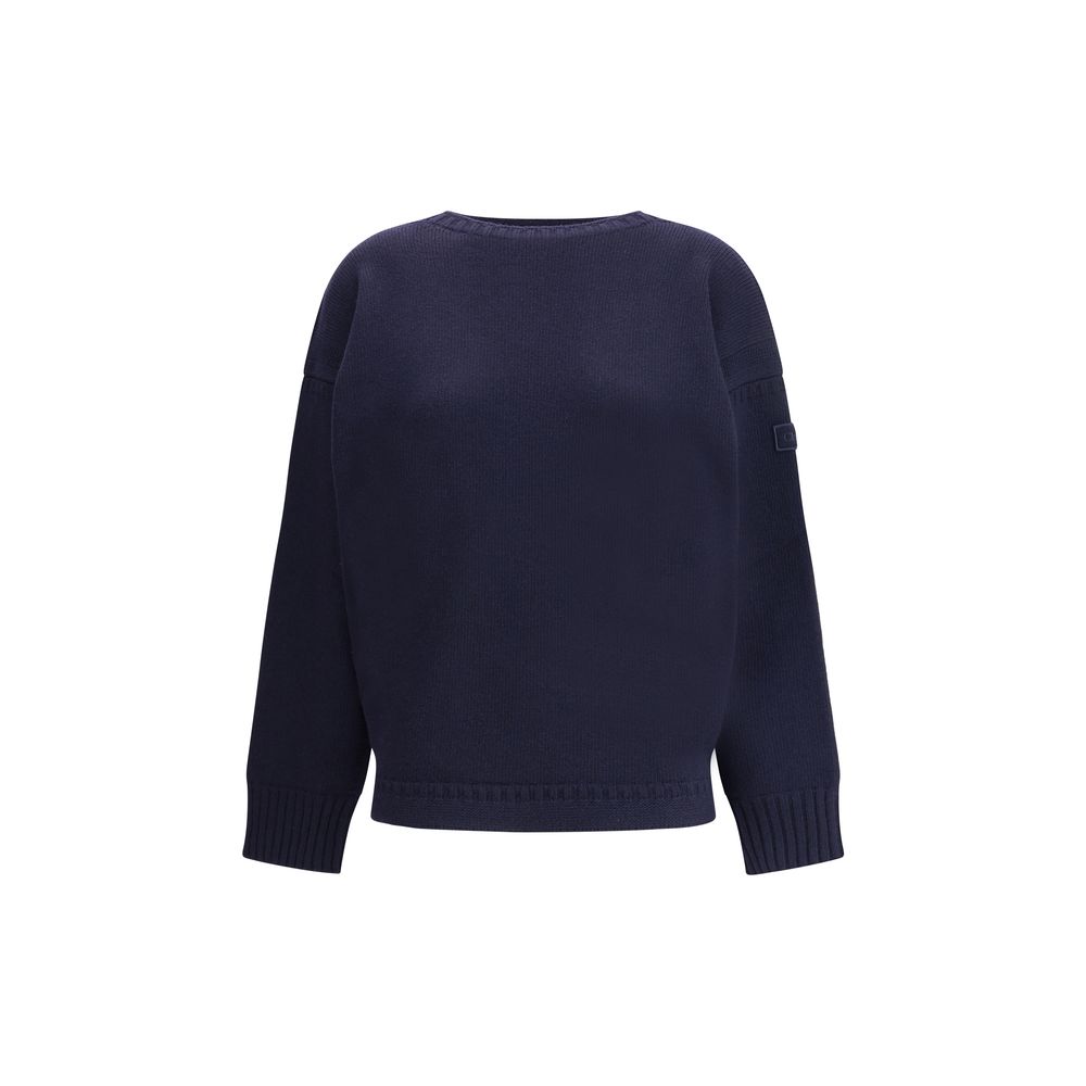 Chloé Blue Wool Sweatshirt with ribbed cuffs and hem, luxury cashmere blend, featuring a delicate Chloé logo on the sleeve.