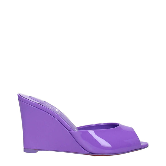 Christian Louboutin Purple Leather Wedge Sandals with open toe, 9.5 cm wedge heel, and leather sole in patent violet, MPN 3230054L300.