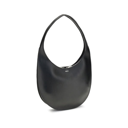 Coperni Black Leather Shoulder Bag with futuristic two-way zip closure and smooth leather hobo silhouette for stylish AW25 season.