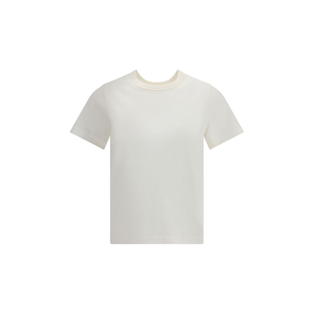 Courrèges White Cotton T-Shirt with embroidered logo, ribbed crew neck, 100% cotton, slim fit for AW25 season, versatile fashion.
