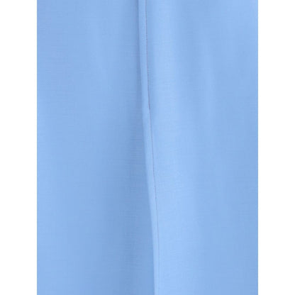 Close-up of Crida Milano Light Blue Wool Midi Skirt fabric texture showing fine faille material and elegant structure.