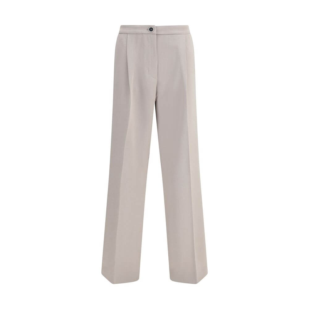 Cruna Beige Polyester Casual Pants with wide leg and modern silhouette, featuring zip fastening and pockets, ideal for versatile looks.