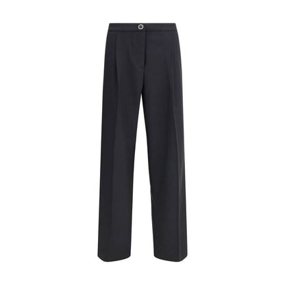 Cruna Black Polyester Casual Pants with wide leg silhouette, front zip and button fastening, perfect for versatile and refined looks.