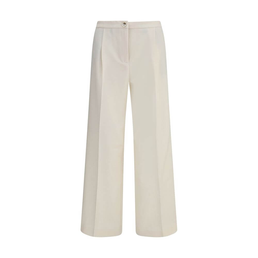 Cruna Cream Polyester Casual Pants with wide leg, front zip, button fastening, side and welt pockets for a modern and versatile look.
