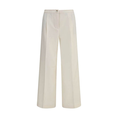 Cruna Cream Polyester Casual Pants with wide leg, front zip, button fastening, side and welt pockets for a modern and versatile look.