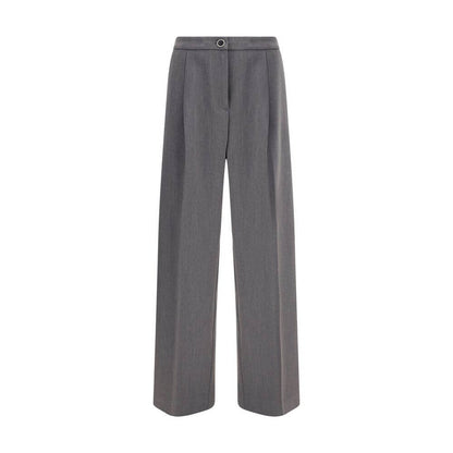 Cruna Gray Polyester Casual Pants, wide leg design, front zip and button, side and back pockets, versatile and modern silhouette.
