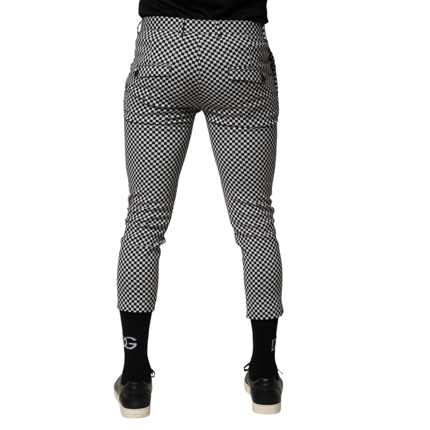 Daniele Alessandrini Black White Checkered Men Cropped Pants