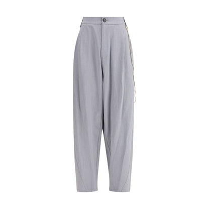 Darkpark Gray Polyester Casual Pants with gold chain detail, featuring elegant front pleats and button closure, perfect for AW25 season.