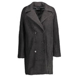 Woman wearing Desigual Black Polyester Jackets & Coat, spring/summer collection, cropped jacket style, with striped shirt and jeans