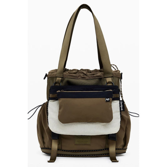 Desigual Green Polyester Women Convertible Handbag with multiple straps, versatile as a handbag or backpack, perfect for urban chic style.