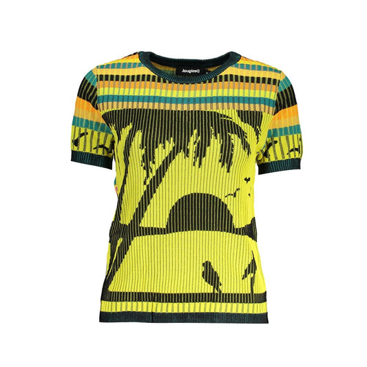 Desigual Yellow Viscose Women Sweater with artistic design and contrasting details