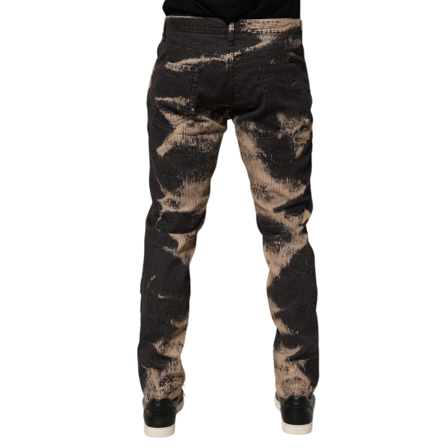 Dolce & Gabbana Beige Black Corduroy Tie-Dye Cotton Blend Pants