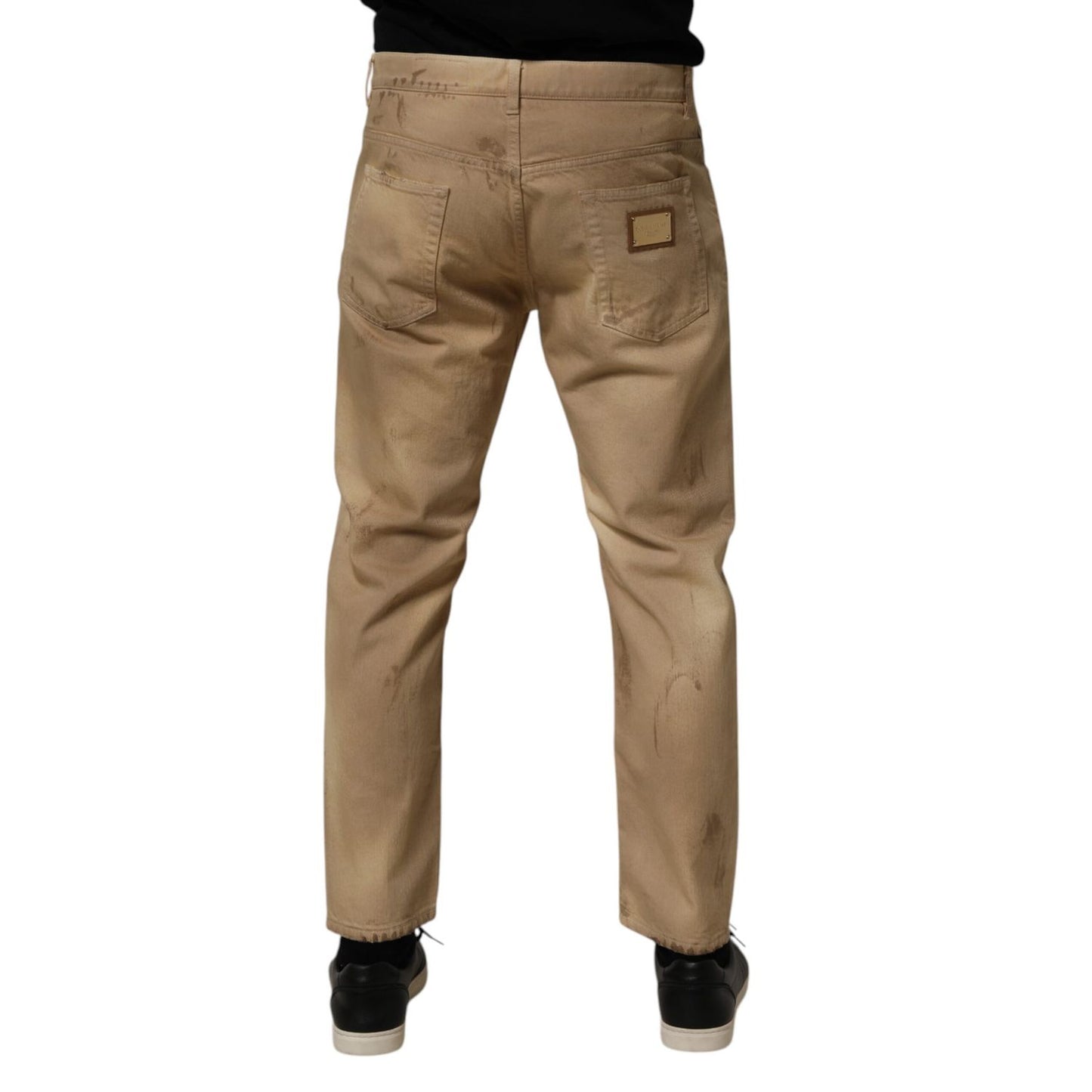 Dolce & Gabbana Beige Cotton Loose Tattered Men Denim Jeans