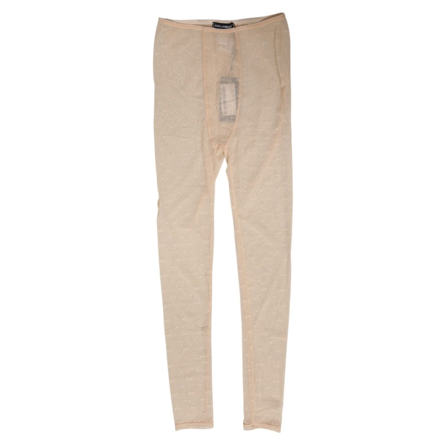 Dolce & Gabbana Beige Nylon Stretch Logo Lace Leggings Underwear