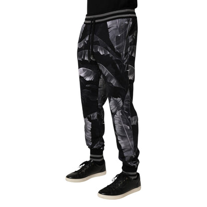 Dolce & Gabbana Black Banana Leaf Cotton Jogger Trouser Pants
