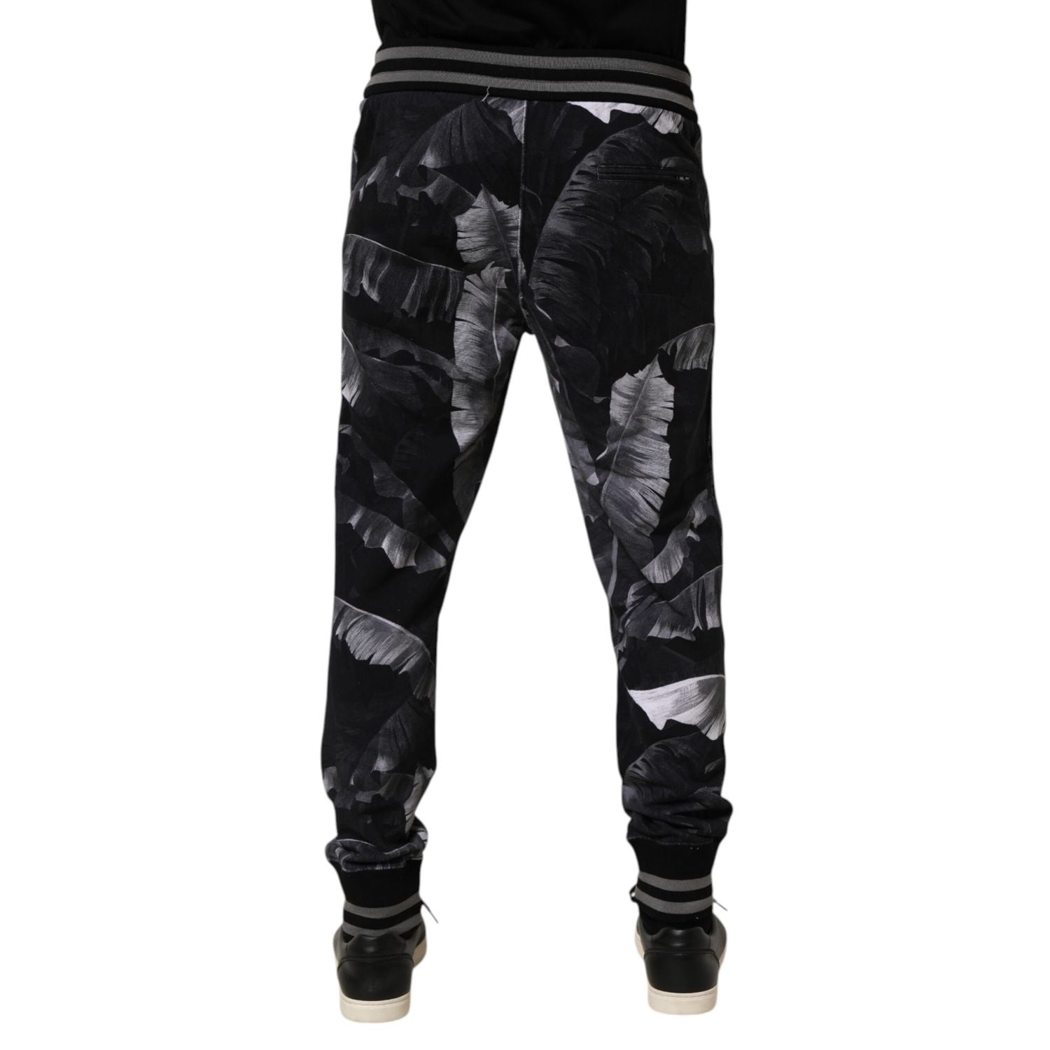 Dolce & Gabbana Black Banana Leaf Cotton Jogger Trouser Pants