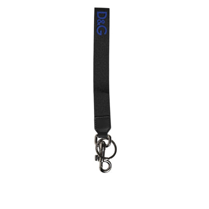 Dolce & Gabbana Black Blue DG Logo Polyester Brass Holder Keychain Keyring