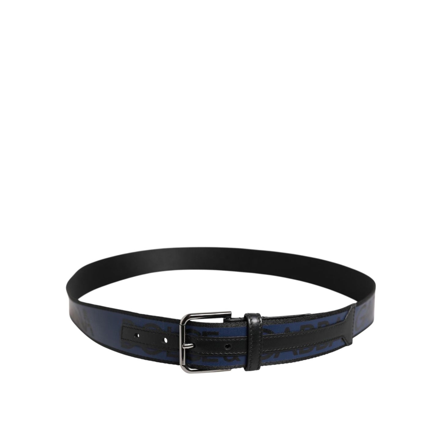 Dolce & Gabbana Black Blue DG Logo Silver Metal Buckle Belt