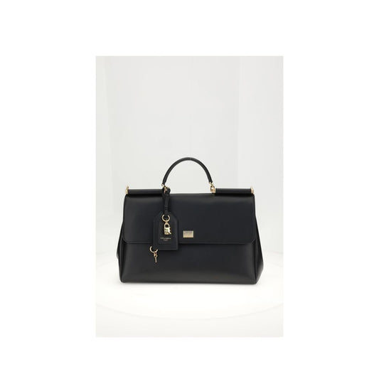 Dolce & Gabbana Black Calf Leather Bos Taurus Shoulder Bag with brass details and versatile straps for stylish organization.