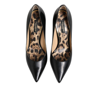Dolce & Gabbana Black Calf Leather Stiletto Heels Pumps Shoes