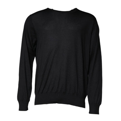 Dolce & Gabbana Black Cashmere Crew Neck Pullover Sweater, men’s luxury apparel, 100% cashmere, logo detail, long sleeves, black color.