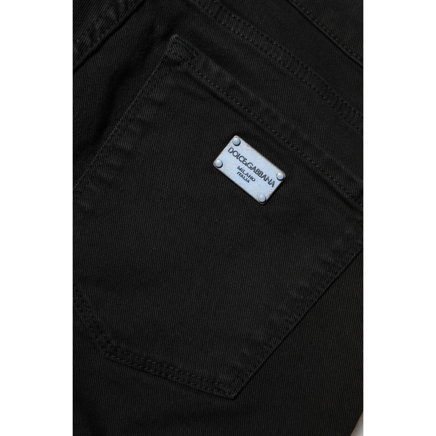 Dolce & Gabbana Black Cotton Logo Skinny Mid Waist Denim Jeans
