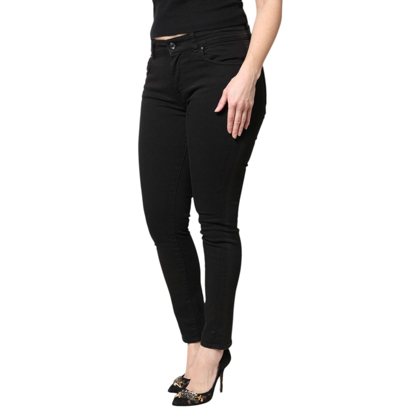 Dolce & Gabbana Black Cotton Mid Waisted Skinny Denim Jeans