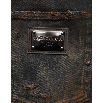 Dolce & Gabbana Black Cotton Skinny Tattered Men Denim Jeans