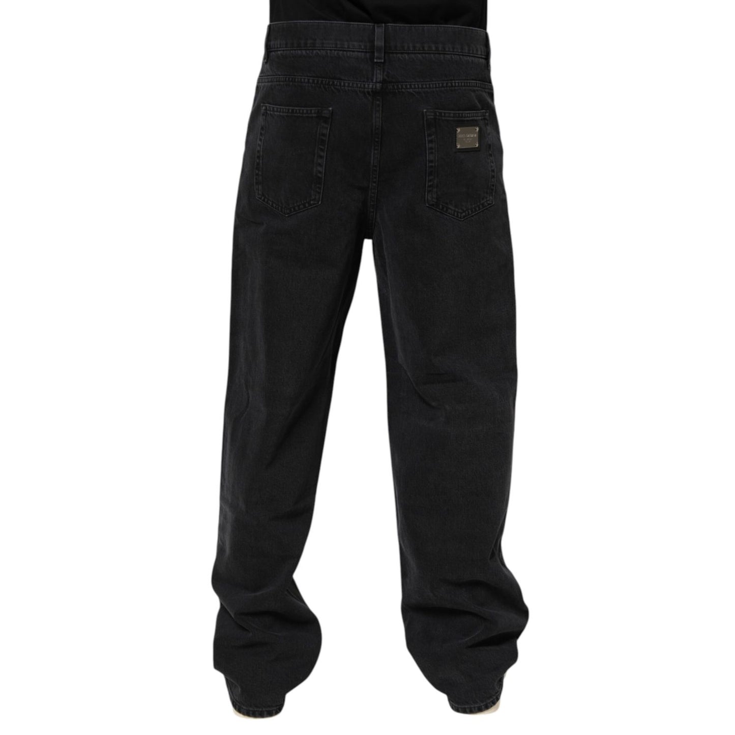 Dolce & Gabbana Black Denim Wide Leg Relaxed Fit Pants Jeans