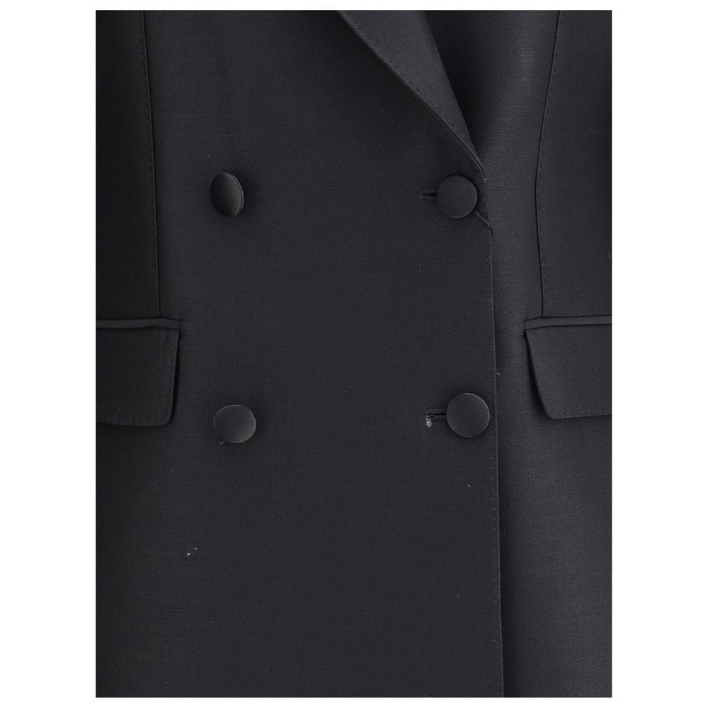 Dolce & Gabbana Black Fleece Wool Blazer featuring four-button closure and peaked lapels for a tailored fit.
