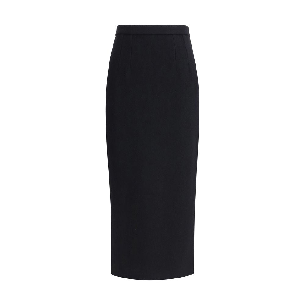 Dolce & Gabbana Black Fleece Wool Long Skirt