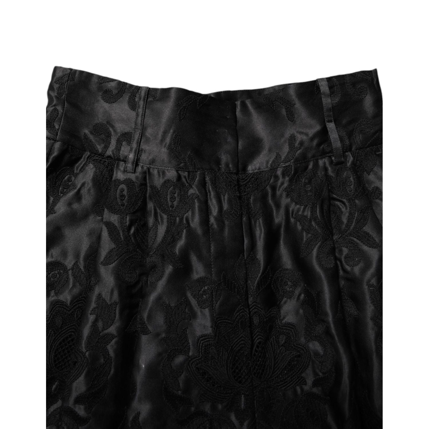 Dolce & Gabbana Black Floral Embroidery Silk High Waist Shorts