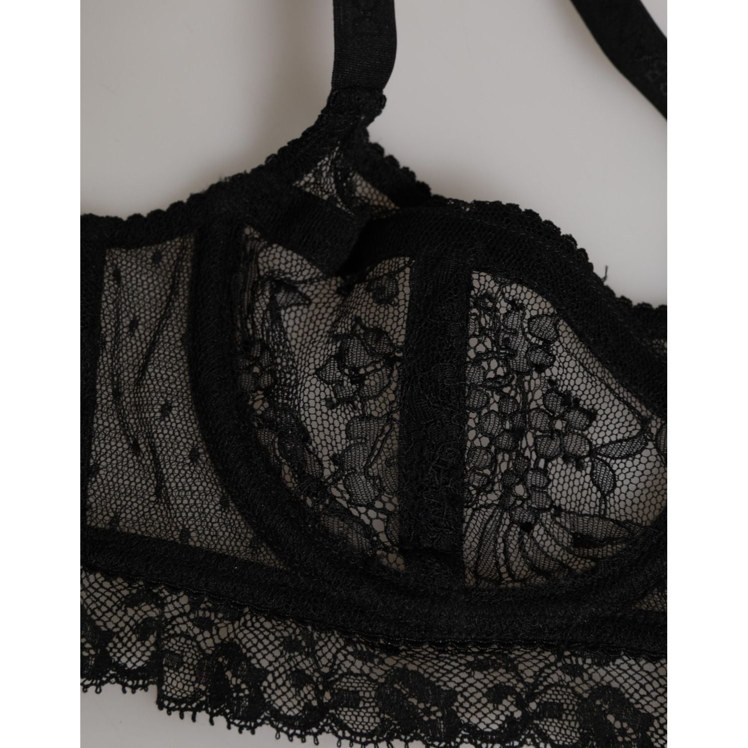 Dolce & Gabbana Black Floral Lace Nylon Balconcino Bra Underwear