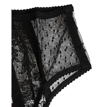 Dolce & Gabbana Black Floral Lace Sheer Mesh High Waist Underwear