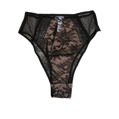 Dolce & Gabbana Black Floral Lace Sheer Mesh High Waist Underwear