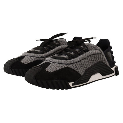 Dolce & Gabbana Black Gray Fabric Lace Up NS1 Sneakers Shoes