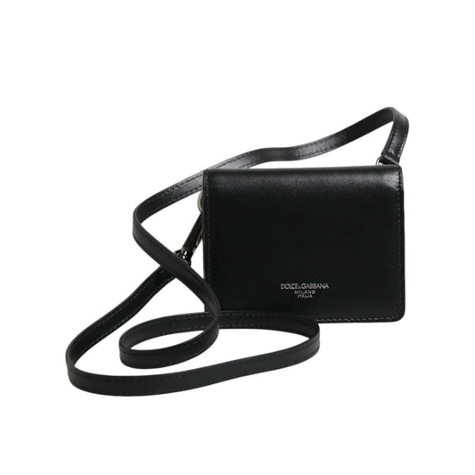 Dolce & Gabbana Black Leather Bifold Card Holder Crossbody Men Borse Bag with logo engraved metal hardware, made in Italy