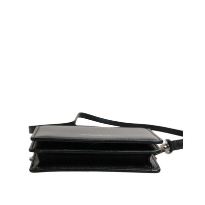 Dolce & Gabbana Black Leather Bifold Card Holder Crossbody Men Borse Bag with logo engraved metal hardware and strap.