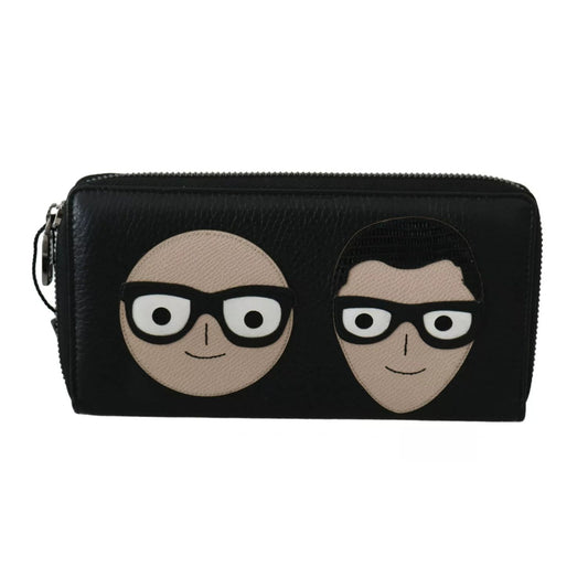Dolce & Gabbana Black Leather #DGFAMILY Zipper Continental Mens Wallet