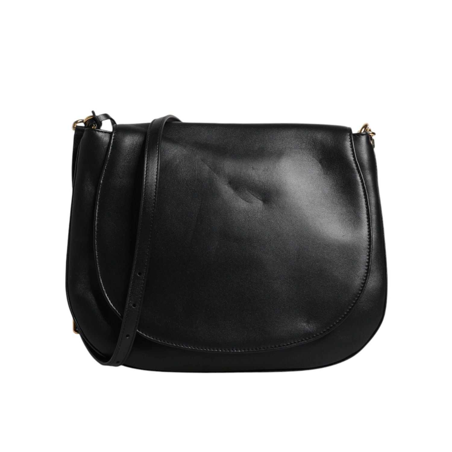 Dolce & Gabbana Black Leather Flap Saddle Shoulder Bag