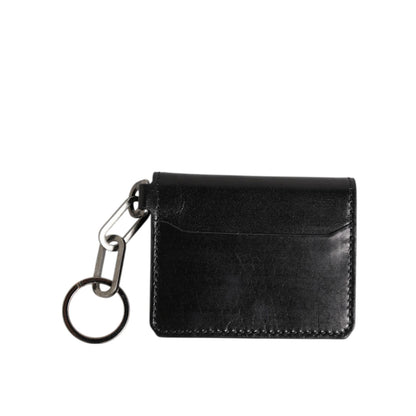 Dolce & Gabbana Black Leather Logo Embossed Key Chain Card Holder Wallet