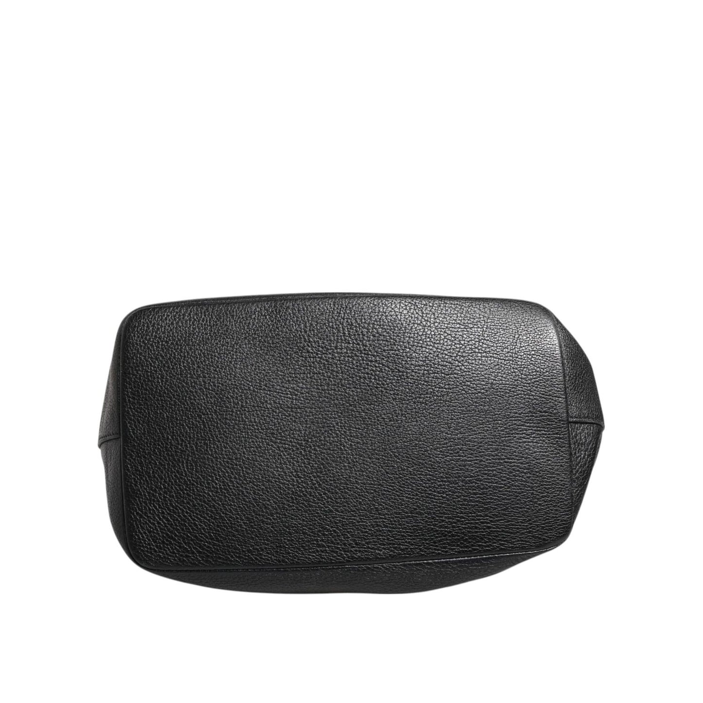 Bottom view of Dolce & Gabbana Black Leather Shoulder Crossbody Bucket Women Borse Bag showing texture and stitching details.