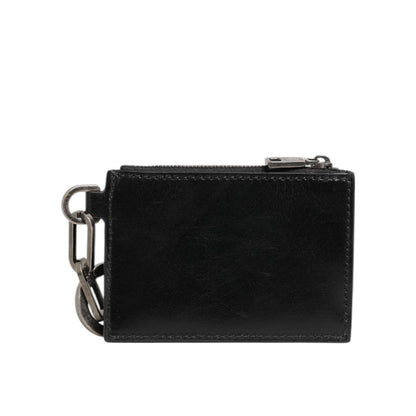 Dolce & Gabbana Black Leather Zipped Card Holder Coin Purse Keyring Wallet