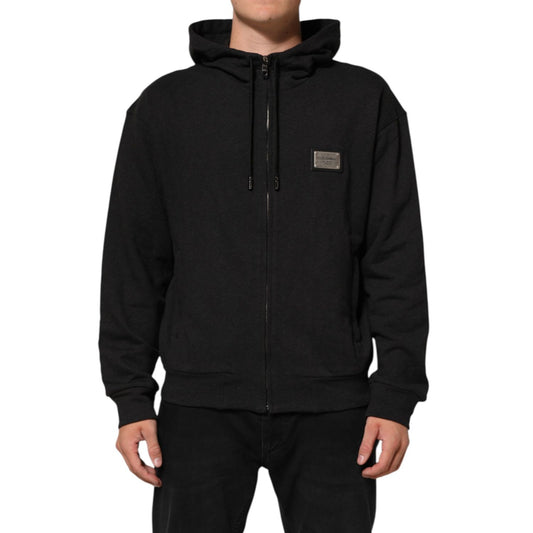 Dolce & Gabbana Black Logo FullZip Hooded Sweatshirt Sweater