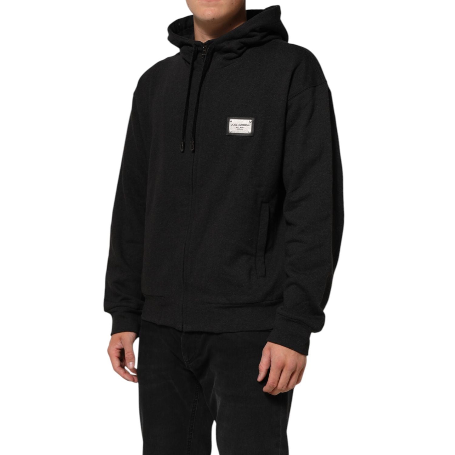 Dolce & Gabbana Black Logo FullZip Hooded Sweatshirt Sweater